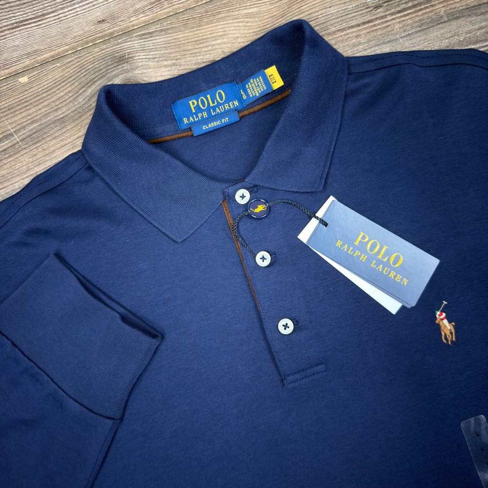 Polo Ralph Lauren Mens Size Large Long Sleeve Polo Shirt Navy Classic Fit NWT